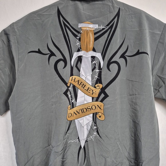 Harley-Davidson Other - Vintage Harley Davidson Mens XL Casual Button-Up Short Sleeve Shirt Dagger Gray